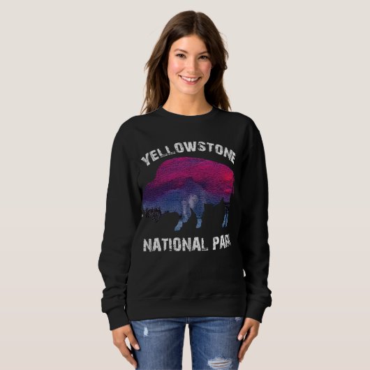 nationaal park Retro Yellowstone Bison Trui (Voorkant volledig)