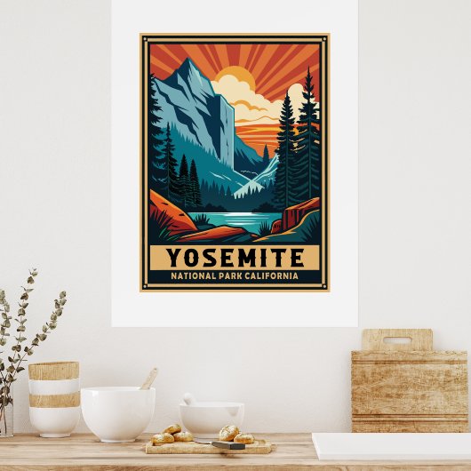 Nationaal park Retro Yosemite Poster (Keuken)
