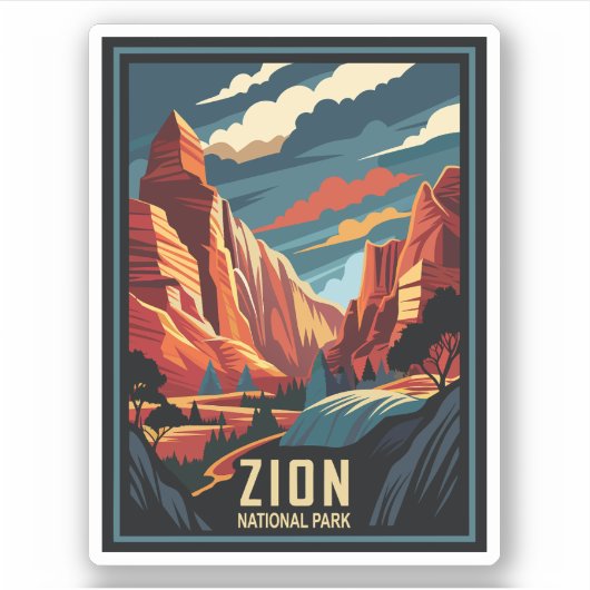 Nationaal park Retro Zion Sticker (Voorkant)