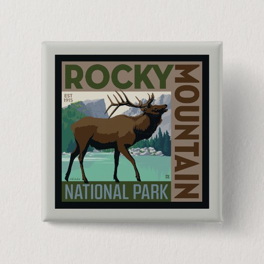 Nationaal park Rocky Mountain | Elk Vierkante Button 5,1 Cm (Voorkant)