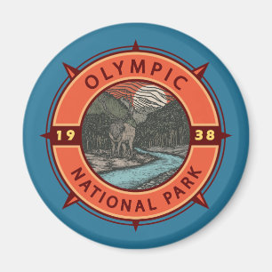 Nationaal park Roosevelt Elk Retro Compass Magneet