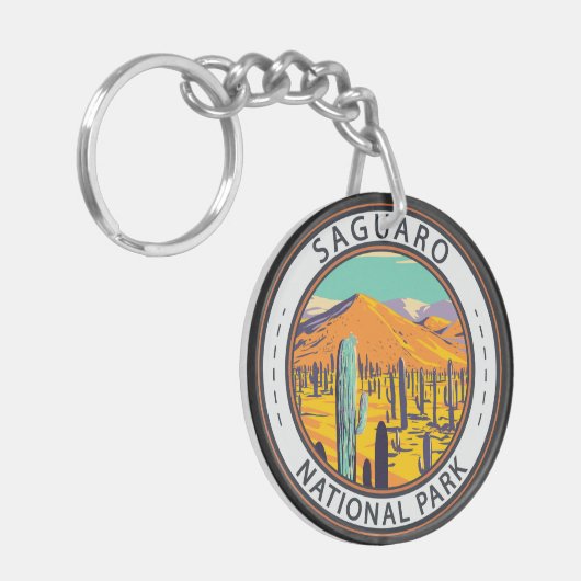 Nationaal Park Saguaro Cacti in Spring Badge Sleutelhanger (Voorkant Links)