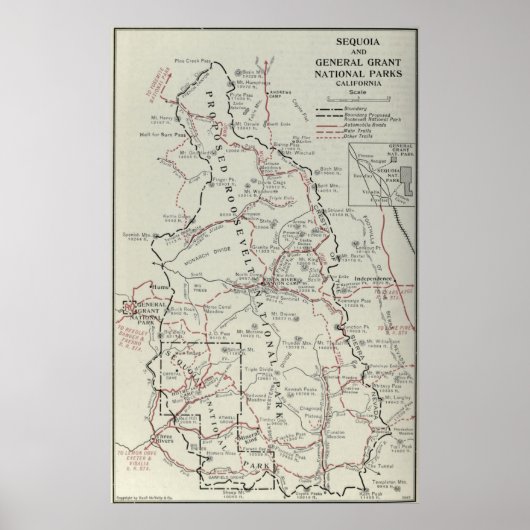 nationaal park Sequoia (kaart 1919) Poster (Voorkant)