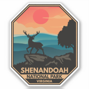 Nationaal Park Shenandoah Deer Minimal Retro Emble Sticker