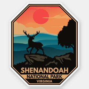 Nationaal Park Shenandoah Deer Minimal Retro Emble Sticker