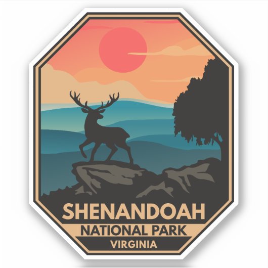 Nationaal Park Shenandoah Deer Minimal Retro Emble Sticker (Voorkant)