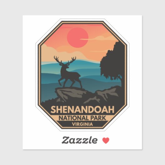 Nationaal Park Shenandoah Deer Minimal Retro Emble Sticker (Vel)