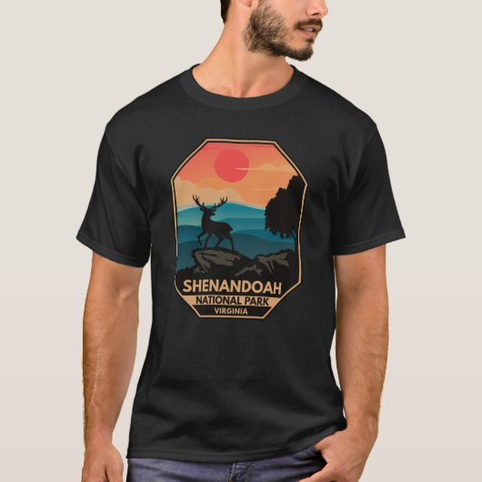Nationaal Park Shenandoah Deer Minimal Retro Emble T-shirt (Voorkant)