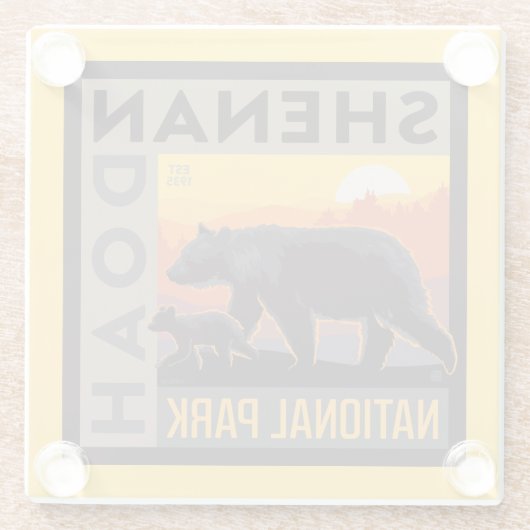 Nationaal park Shenandoah | Mama Beer & welpen Glazen Onderzetter (Achterkant)