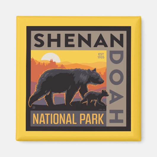 Nationaal park Shenandoah | Mama Beer & welpen Magneet (Voorkant)