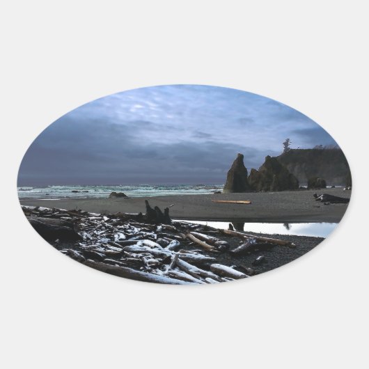 Nationaal Park Sunset Ruby Beach Ovale Sticker (Voorkant)