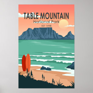 Nationaal park Table Mountain Zuid-Afrika Retro Poster
