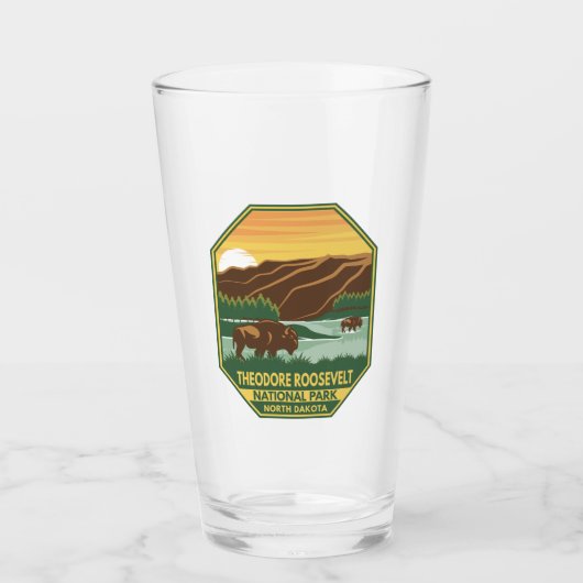 Nationaal park Theodore Roosevelt Bison Retro Glas (Voorkant)