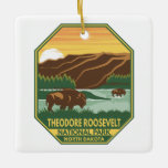 Nationaal park Theodore Roosevelt Bison Retro Keramisch Ornament<br><div class="desc">Theodore Roosevelt vectorkunstwerk ontwerp. Het park is een Amerikaans nationaal park dat bestaat uit drie geografisch afgescheiden gebieden van badlands in het westerne noorden van Dakota.</div>
