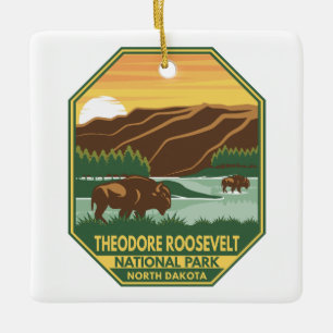 Nationaal park Theodore Roosevelt Bison Retro Keramisch Ornament