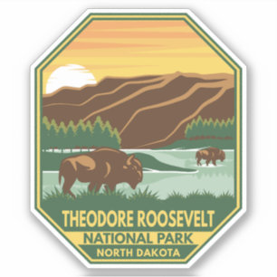 Nationaal park Theodore Roosevelt Bison Retro Sticker