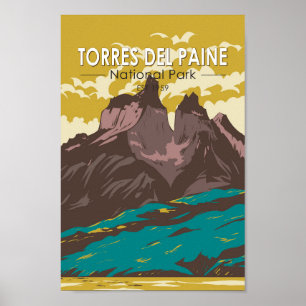Nationaal park Torres del Paine - Chileense Vintag Poster