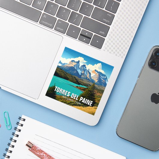 Nationaal park Torres del Paine Sticker (Laptop met iPhone)
