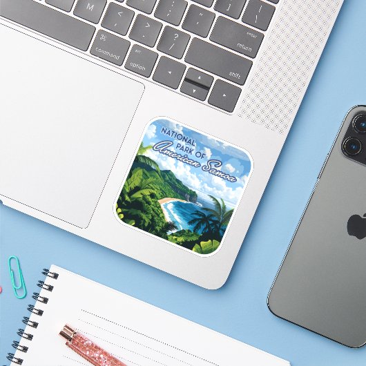 Nationaal park van Amerikaans Samoa Beach Regenwou Sticker (Laptop met iPhone)