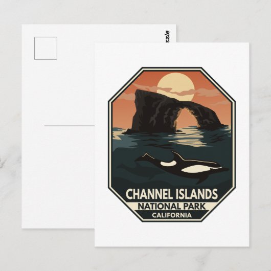 Nationaal park van de Kanaaleilanden Dolphin Retro Briefkaart (Voorkant / Achterkant)