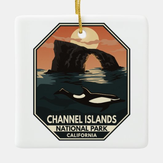 Nationaal park van de Kanaaleilanden Dolphin Retro Keramisch Ornament (Voorkant)
