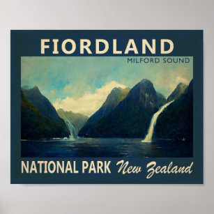 Nationaal park van Fiordland - Waterverf Nieuw-Zee Poster