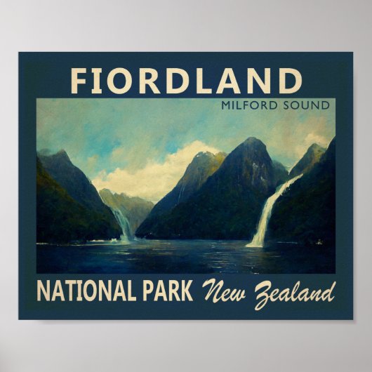 Nationaal park van Fiordland - Waterverf Nieuw-Zee Poster (Voorkant)