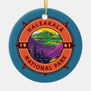 Nationaal park van Haleakala Retro Compass Emblem Keramisch Ornament