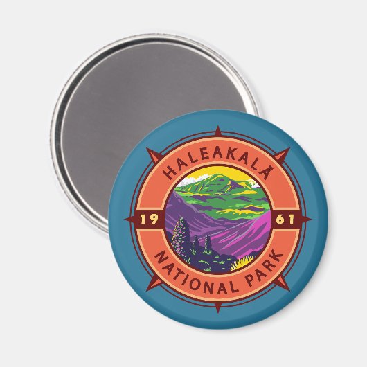 Nationaal park van Haleakala Retro Compass Emblem Magneet (Voorkant / Achterkant)