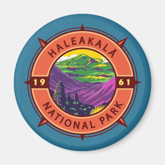 Nationaal park van Haleakala Retro Compass Emblem Magneet (Voorkant)