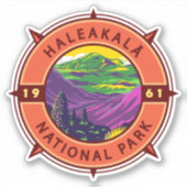 Nationaal park van Haleakala Retro Compass Emblem Sticker (Voorkant)