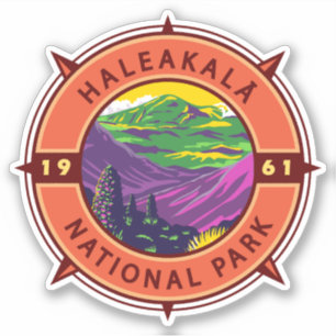 Nationaal park van Haleakala Retro Compass Emblem Sticker