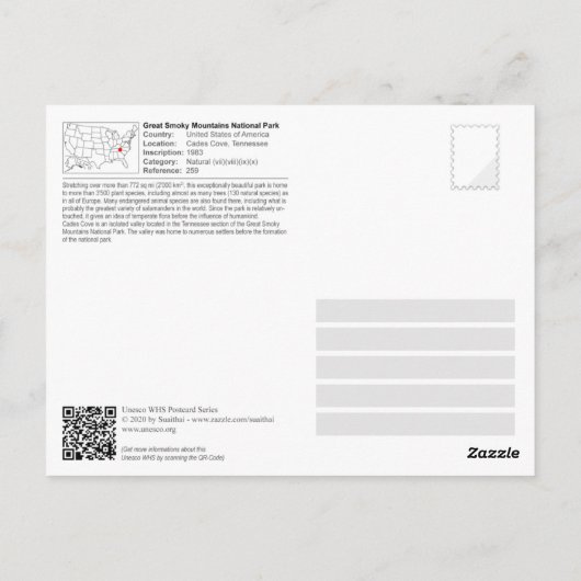 Nationaal park van het Grote Smoky - Cades Cove Briefkaart (Achterkant)
