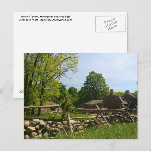 Nationaal park van Minuteman Historic Tavern Briefkaart (Voorkant / Achterkant)