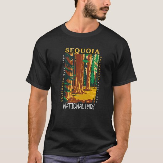 Nationaal park van Sequoia California Distress Vin T-shirt (Voorkant)