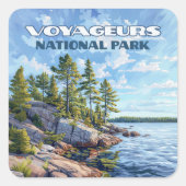 Nationaal park Voyageurs Rainy Lake Minnesota Vierkante Sticker (Voorkant)