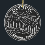 Nationaal Park Washington Monoline Keramisch Ornament<br><div class="desc">Ontwerp van olympische vectorillustraties. Het park verspreidt zich over verschillende ecosystemen,  van de dramatische pieken van de Olympische bergen tot oerbossen.</div>