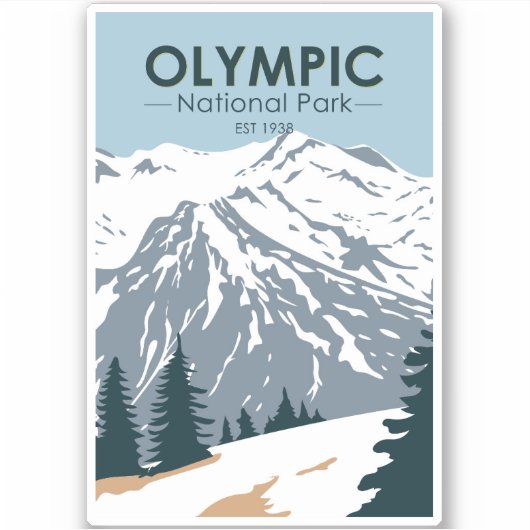 Nationaal Park Washington Retro Sticker (Voorkant)