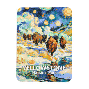 Nationaal Park Yellowstone Buffalo Vintage Winter Magneet
