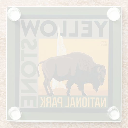 Nationaal park Yellowstone | Buffels Glazen Onderzetter (Achterkant)