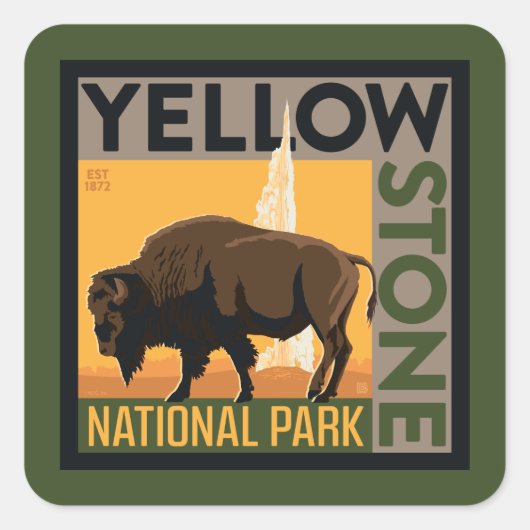 Nationaal park Yellowstone | Buffels Vierkante Sticker (Voorkant)