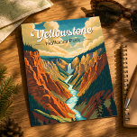 Nationaal park Yellowstone Grand Canyon Retro Kuns Briefkaart<br><div class="desc">Yellowstone vector kunst ontwerp. Het park beschikt over dramatische canyons,  alpiene rivieren,  weelderige bossen,  hete bronnen en spuitende geisers,  waaronder de meest bekende,  Old Faithful.</div>