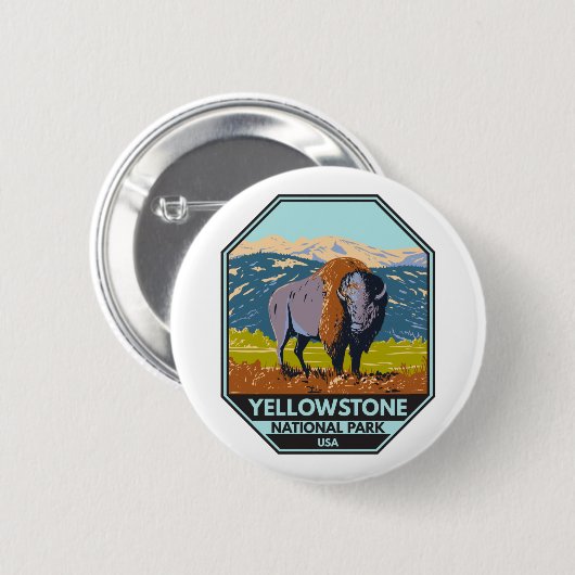 Nationaal park Yellowstone North American Bison Ronde Button 5,7 Cm (Voorkant /achterkant)