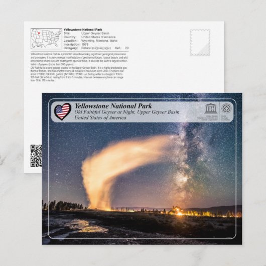 Nationaal Park Yellowstone - oude trouwe Geyser Briefkaart (Voorkant / Achterkant)