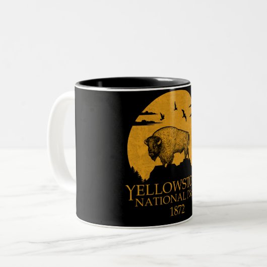 Nationaal park Yellowstone  Retro Bison Tweekleurige Koffiemok (Voorkant links)
