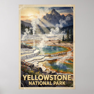Nationaal park Yellowstone vintage aquarel Poster
