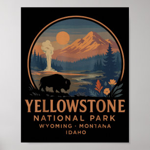 Nationaal Park Yellowstone Vintage Bizon Geiser Poster