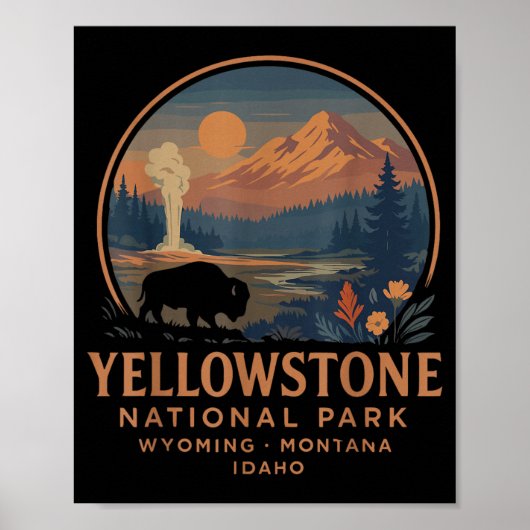 Nationaal Park Yellowstone Vintage Bizon Geiser Poster (Voorkant)