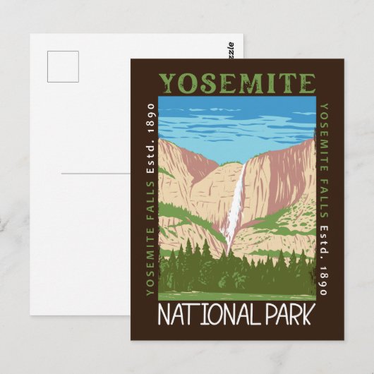 Nationaal park Yosemite Waterfall Distress Retro Briefkaart (Voorkant / Achterkant)