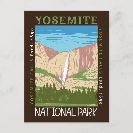 Nationaal park Yosemite Waterfall Distress Retro Briefkaart (Voorkant)